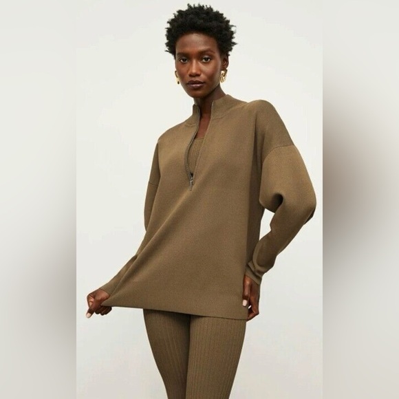 NWT M.M Lafleur Athens Half Zip Knit Pullover Deep Fern Olive Color Size Medium - Picture 2 of 11